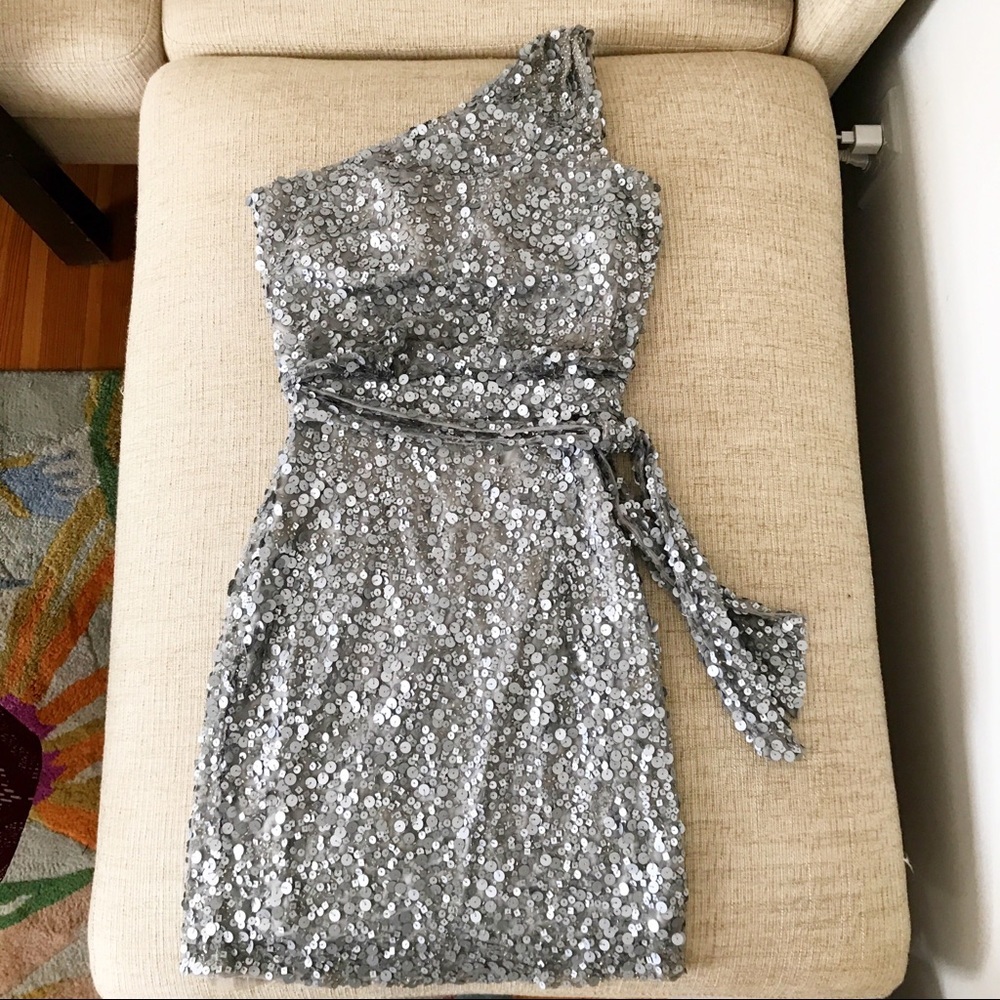 Aiden Mattox Silver Sequin Cocktail Dress